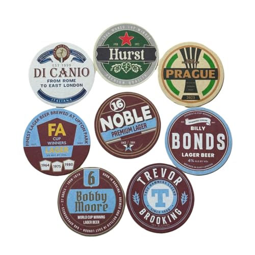 Half Time Club WestHam Claret & Blue Football Beer Mat Coasters - Perfect for a Gift or Present for Any Fan (8-Pack)