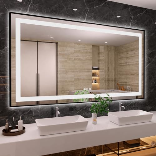 Amorho LED Bathroom Mirror Black Framed 40x72