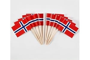 JAVD CYPS 100 Pcs Norway Flag Norwegian Toothpick Flags, Small Mini Stick Cupcake Toppers Norwegian Flags,Country Picks Party Decoration Celebration Cocktail Food Bar Cake Flagsflag (Norway)