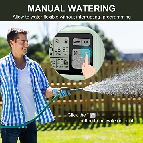 Johgee Sprinkler Timer 2 Zone Brass Inlet, Water Timer for Garden Hose Faucet 2 Outlet, Programmable Water Hose Timers Irrigation System Controller with Child Lock Mode, Auto & Manual Mode, Rain Delay