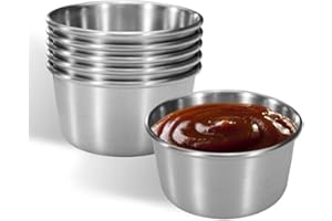 OLurkthu 6Pcs 2 Oz Stainless Steel Dipping Sauce Cup, Mini Dip Bowls, Reusable Metal Condiment Cups Ramekins Containers (Silv