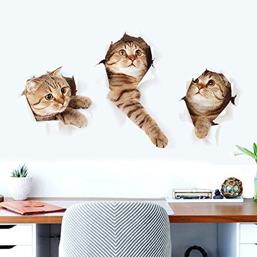 WMdecal 3D Vivid Cat Wall Decal for Kids Room Peel & Stick Wall Arts Decals Stickers Murals