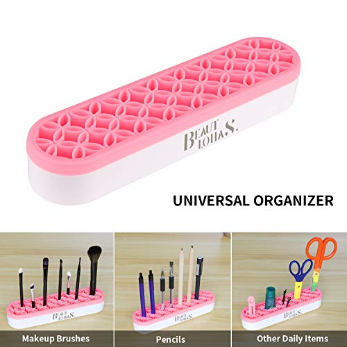 BEAUTLOHAS. Silicone Makeup Brush Holder, Multifunctional Portable Cosmetic Display Organizer, Silicone Brushes Tools Storage for Different Size Brush, Sew Organizer for Women & Housewife (Pink)