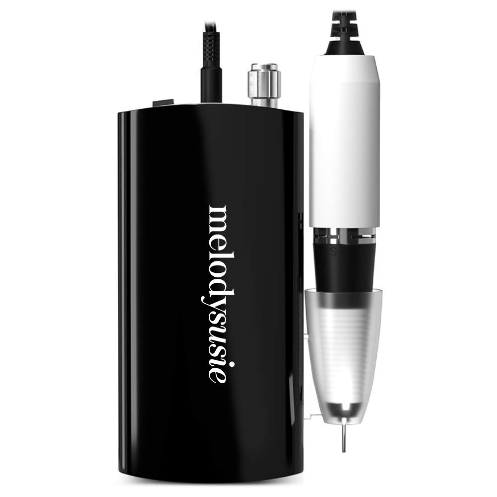 MelodySusie Professional Nail Drill - 30000 rpm Rechargeable Portable Nail Drills with 6 Bits and Sanding Bands, Cordless Electric Nail File Machine for Acrylic Gel Nails Shape Carve Polish, Black