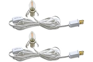 KGC C7 Accessory Cord with 2 C7 Led Light Bulb Candelabra-Base E12 Socket, White Cord with On/Off Switch Plugs for Holiday Decorations, Christmas Village House, Pumpkin Lights