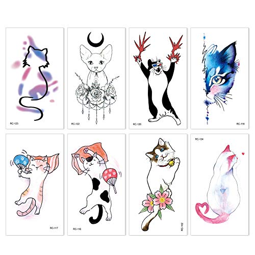 image for Aster 24Sheets Cat Series Temporary Tattoos, 58 PCSCute Kitty Cat Fake