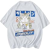 Aelfric Eden Mens Ramen Cat Graphic Tee Oversized Shirts Summer Unisex Printed Casual Harajuku Top Tshirt White M