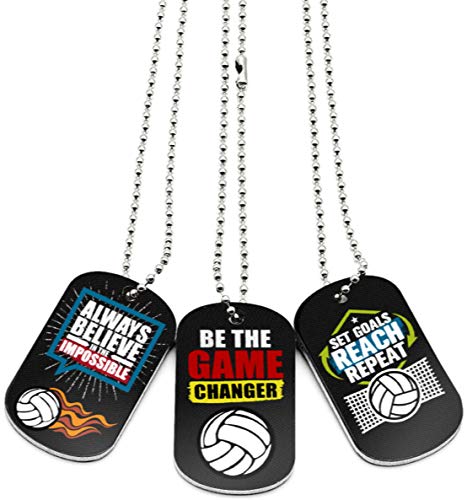 12-Pack-Volleyball-Dog-Tag-Necklaces-with-Motivational-Quotes-Wholesale-Bulk-Volleyball-Gifts-Volleyball-Party-Favors-and-Goodie-Bag-Items-for-Youth-Teen-Boys-Girls-Adult-Men-Women