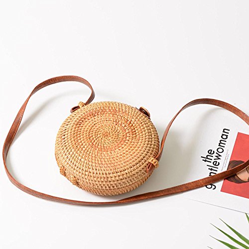 Everpert Summer Women Rattan Woven Circle Satchel Bags Straw Shoulder