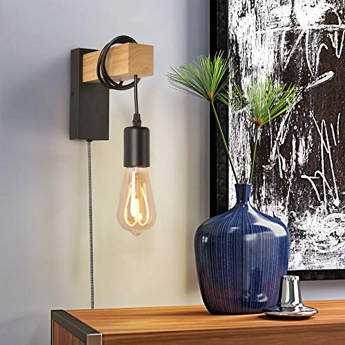 Focolux Plug in Wall Sconce, Black Wall Lamp Fixtures with Plug in Cord