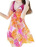 Wantdo Women's Cute Plus Size Swimsuits Beach Living SwimMini Hot Spring Dress, RedBanana, 3XL(US12-14).