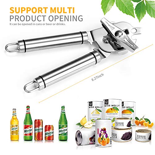 Kebley Stainless Steel Can Opener Manual Food-safe Good Gripswith Built-in Bottle Opener