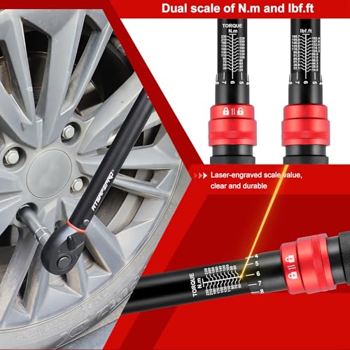 ATsafepro 1/2" Drive Torque Wrench Set,Car Wheel Torque Wrench 20-230 Nm with 3/8'' Adapter, Dual-Direction Adjustable 72 Tooth for Cars,Motorcycle,Truck,± 3% Accuracy