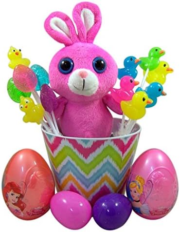 Disney Princess Easter Basket with Pink Plush Bunny Stuffed Animal and Candy Filled Eggs