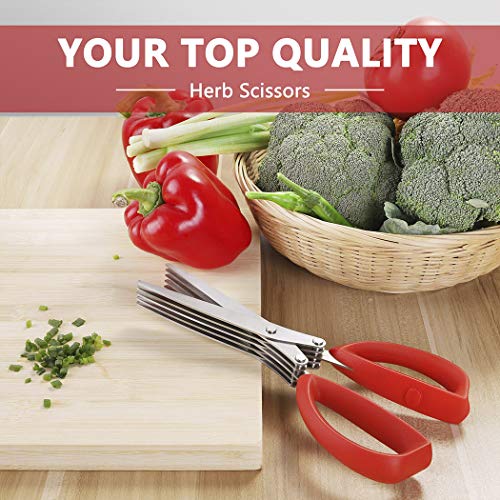Herb Scissors, Kitchen Shears, Besiva 5 Blades Stainless Steel Multipurpose Vegetable Scissors with Cleaning Brush, Ideal for Snipping Herbs, Office Shredding Paper, Art Handmade Papercut V6