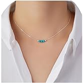 Dainty Crystal 925 Sterling Silver Choker Collar Necklace Handmade With 3 Beads Birthstone Jewelry Gifts for Women Young Lady Mother Friends Keenove