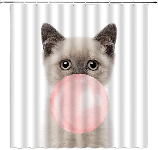 Cute Cat Bathroom Decor Shower Curtain Waterproof Fabric W 12 Hook 71 71inches