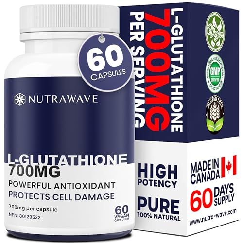 Nutrawave HIGHEST POTENCY AVAILABLE L-Glutathione 700mg per capsule Supplement,- Non-GMO, Soy & Gluten Free - 60 Capsules