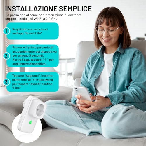 COTINSE WiFi Current Break Detector Smart Socket | Home Burglar Alarm, Power Lack Alarm 110 dB, LED, Blackout Alert on Smart Life/Tuya App