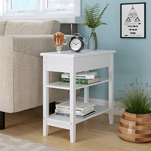 HOMECHO Narrow End Table, Flip Top Sofa Side Table with Storage Shelves, Slim Chairside Table