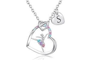 BAOWING Ballerina Necklaces Gifts for Girls Ballet Dancer Necklaces for Teens Little Girls Heart Initial Rainbow Dance Necklace Jewelry Gifts for Girls Women