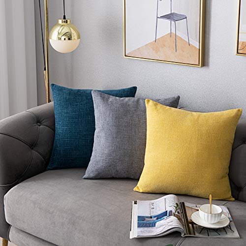 Anickal Mustard Yellow Pillow Covers 18x18 Inch Set of 2 Rustic Farmhouse Chenille Decorative