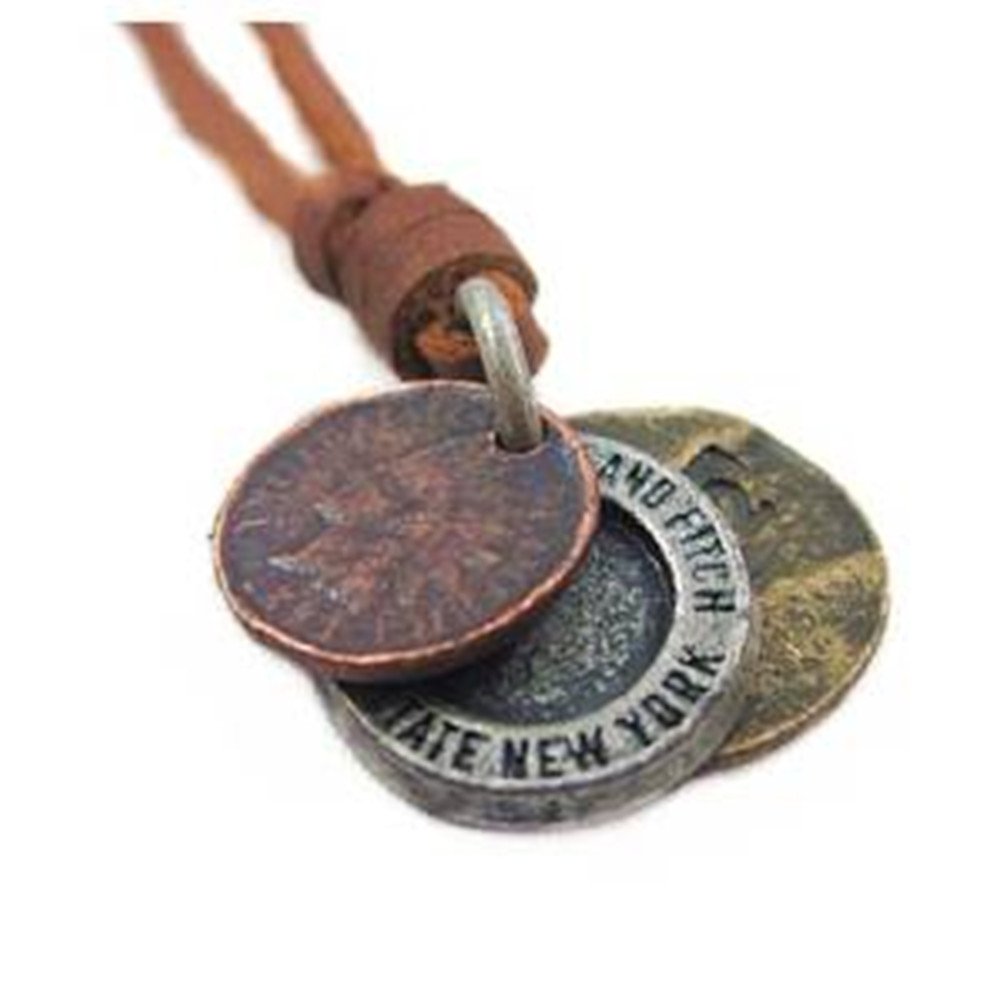 Jirong Brown: real leather and alloy pendant adjustable men's, unisex fashion necklace Pl220