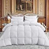 Luxurious Full/Queen Size Goose Down Comforter Duvet Insert, Exquisite Dobby Checkered Design, 1200 Thread Count 100% Egyptian Cotton, 750+ Fill Power, 55 oz Fill Weight, Premium Baffle Box, White