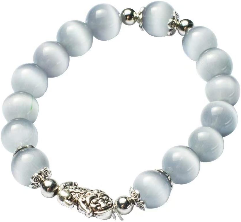MANRUO Feng Shui Amulet Bangle Prosperity 10mm Natural Tiger's Eye Beads Bracelet with Silver Plated Pi Xiu/Pi Yao Attract Lucky Wealthy