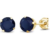Gem Stone King Gemstone Birthstone Stud Earrings for Women Men | 18K Yellow Gold Plated | Round 5MM | Fine Jewelry Gifts for Her Him Mom Dad Wife