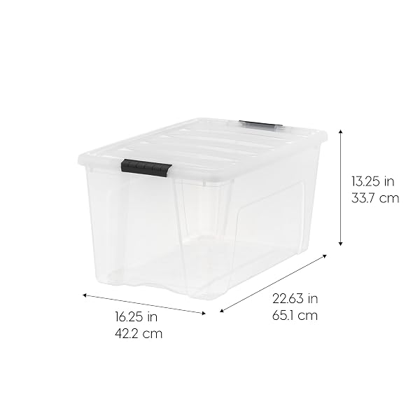 IRIS USA 72 QT STACKABLE PLASTIC STORAGE BINS WITH LIDS, 6 PACK – BPA-FREE, MADE IN USA – SEE-THROUGH ORGANIZING SOLUTION, LATCHES, DURABLE NESTABLE CONTAINERS, SECURE PULL HANDLE – CLEAR
