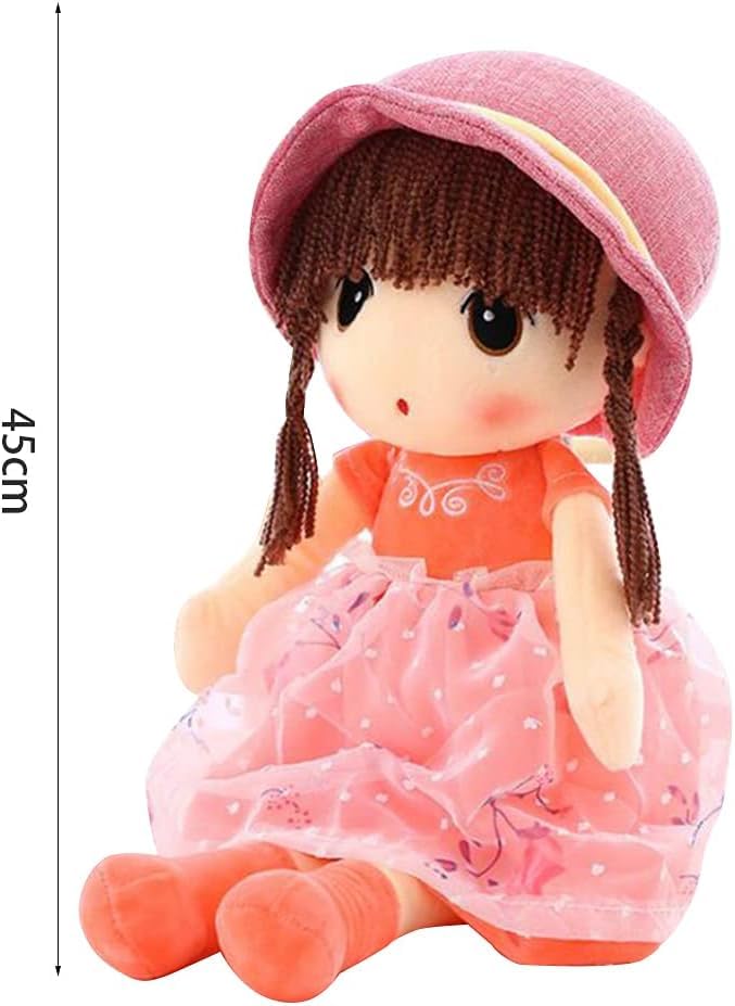 Sweetheart Soft Baby Doll Girl, Plush Stuffed Toy with Hat Skirt, Cute Rag Dolls Baby Girls Sleeping Partner Doll, Xmas Birthday Gift for Kids, 45cm - Pink