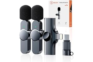 Kinglucky 2 Pcs Lavalier Mini Microphone for iPhone iPad Android Professional Noise Cancelling [360° Pick Up] Wireless Lavalier Microphone for Video Recording, Interview, YouTube, Live Streaming