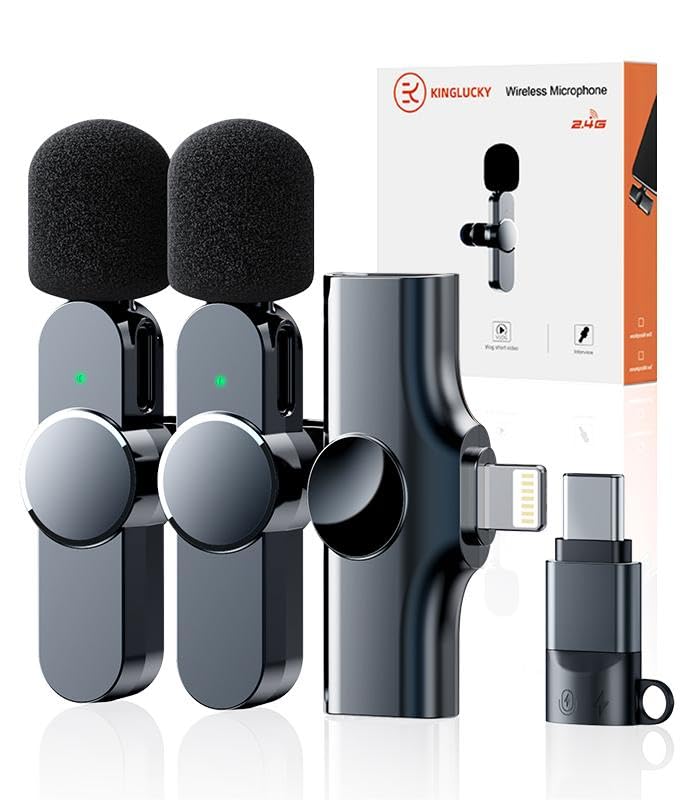 Photo 1 of Kinglucky 2 Pcs Lavalier Mini Microphone for iPhone iPad Android Professional Noise Cancelling [360° Pick Up] Wireless Lavalier Microphone for Video Recording, Interview, YouTube, Live Streaming