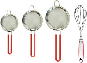 QELEG Set of 3 Tea Strainer Flour Sifter Fine Mesh Stainless Steel Strainers Food Strainer and Whisk Kitchen, Tea, Rice & Juice Use Tools