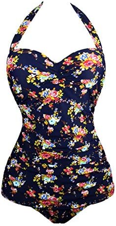 UniSweet Women Retro One Piece Halter Pin Up Monokini Swimsuits (Womens Size)