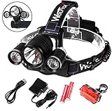 5000Lumen LED Headlamp / Bike Lights Set Wolfyok(TM) 3x CREE XM-L XML T6 Super Bright Waterproof 4 Modes Headlight Flashlight Torch for Outdoor Riding Night Fishing Hiking Camping + Bike Tail Light