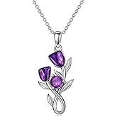 Lvoryance Genuine Amethyst with Purple Daisy/Tulip Flower Necklace 925 Sterling Silver Feburary Birthstone Pendant with 18+2 Inch Chain for Women Gifts