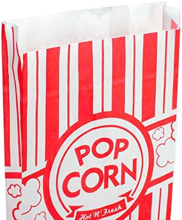 Select a Size - Red and White Paper Popcorn Bags (100, .6 Ounce)