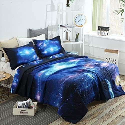 YOUSA 3D Printing Never Fade Quilt Set Outer Space Comforter Sets with 2 Matching Pillow Shams (Full/Queen,08)