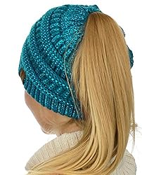 C.C BeanieTail Soft Stretch Cable Knit Messy High