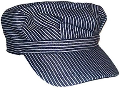 Adult Deluxe Train Engineer Hat w/Touch Fastener Strap (Blue Striped)