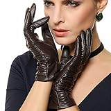 WARMEN Elegant Women Genuine Nappa Leather Gloves with Partial Ruched Decoration