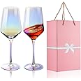YOLIFE Wine Glasses, 14 oz Iridescent Wine Glasses Set of 2, Crystal Long Stem Wine Glasses Gifts for Women