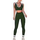 Work Out Sets Womens - Gym Two Piece Outfits Seamless Crop Tank High Waist Yoga Leggings