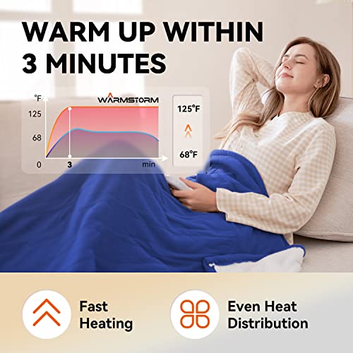 Warm Storm Heated Blanket Electric Throw 50"x60" Sherpa & Polar Fleece Heated Throw Blanket with