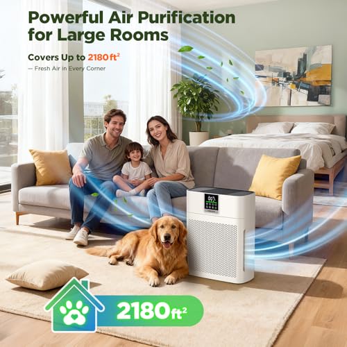 Air Purifier for Home and Bedroom up to 2180 ft², CADR 200 m³/h, TENKER HEPA Air Cleaner with PM2.5 Monitor, Auto Mode, Washable Pre-Filter & HEPA Filter for Pollen, Dust, Smoke & Pet Odours–AP2410