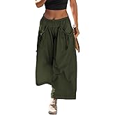 Wyeysyt Womens Wide Leg Track Pants Loose Drawstring Elastic Waist Capri Hiking Baggy Pants with Pockets