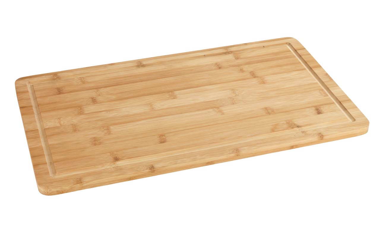 WENKO 53032100 Bamboo hob cover - Kitchen board, cutting board with juice rim, Bamboo, 52 x 1.5 x 30 cm, Brown