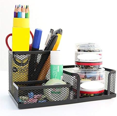 DAYNECETY Metal Desk Tidy Mesh Desktop Drawer Caddy Organiser Pencil Remote Control Card Office Stationery Holder Makeup Cosmetic Storage Holder 3 Compartment (Black)